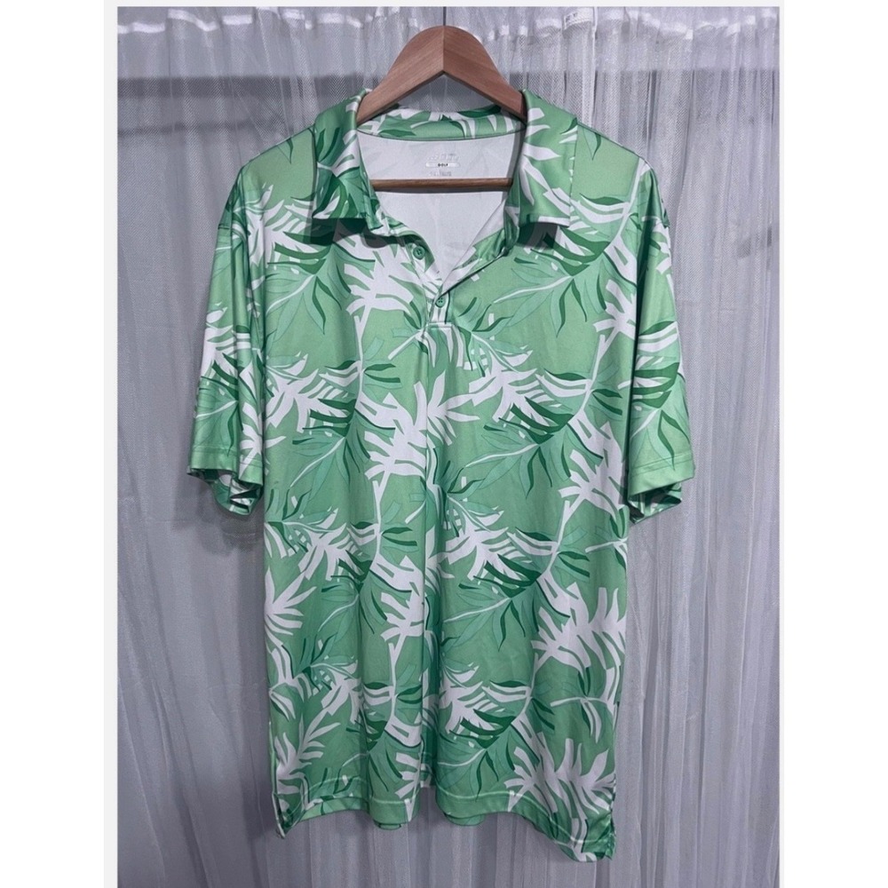 Ben Hogan Mens Green Tropical Palm‎ Leaf Performance Golf Polo Shirt Size XL